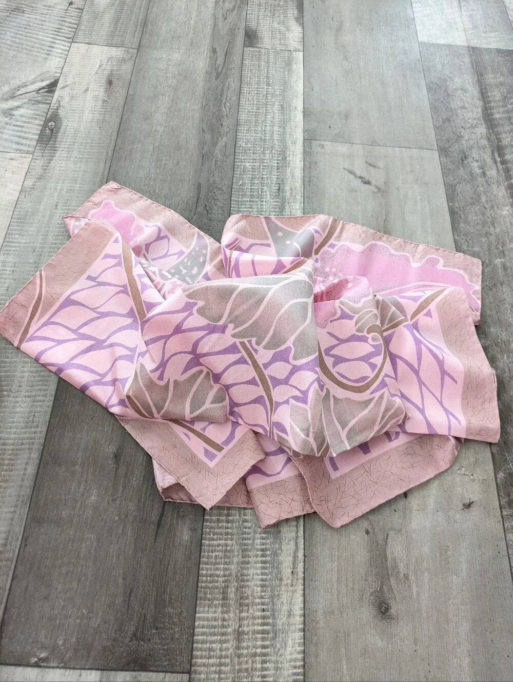 Vintage Thai Silk Scarf Pink Floral Print Made in Thailand 36x34